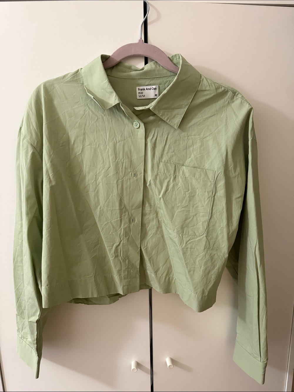 Frank and Oak Cropped Button-Front Shirt in Sage Green